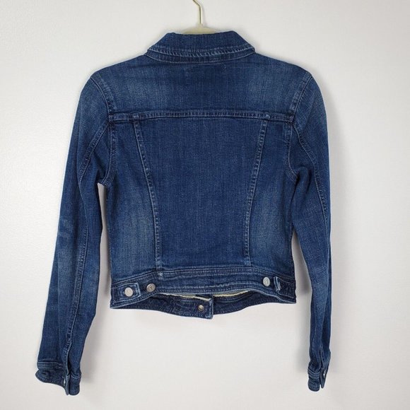 Pilcro Anthropologie Denim Jacket Womens Medium Blue Distressed Letterpress - Picture 6 of 11